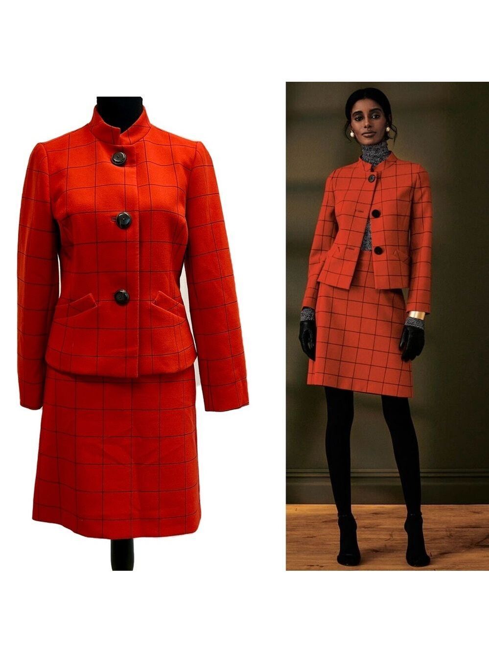 Brooks Brothers red windowpane check two piece blazer jacket skirt suit set 4